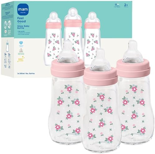 MAM 9oz Pure Glass Feel Good Anti-Colic 2+ Months Baby Bottle, 3 Pk by MAMBabyUSA