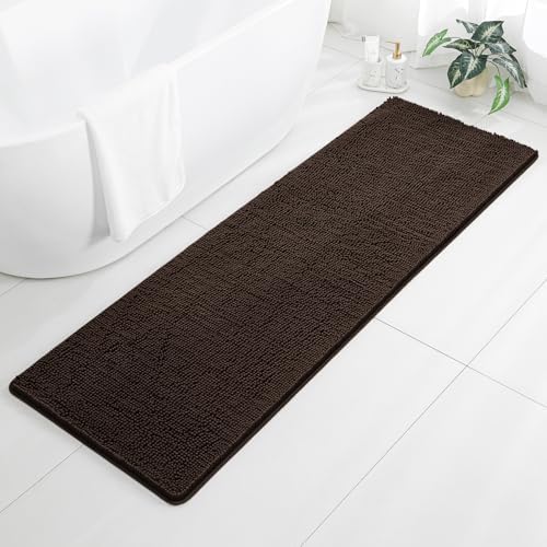 Chenille Bathroom Runner Rug 24"x72" Brown, Plush Bath Mat by Kildoss