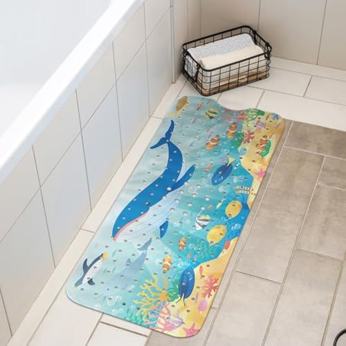 LNOND Bath Mat for Tub for Kids, Whales and Fish Bathtub Mat, Kids Bath Mats - Image 6