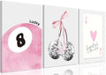JBZZD Pink Coquette Canvas Wall Art Set of 3 Trendy Preppy Disco 8 Ball Cherry by JBZDD