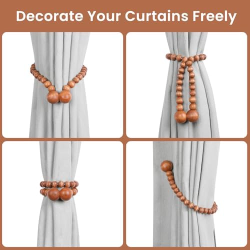 KLOGTSIND Magnetic Curtain Tiebacks, 6 Pack Wood Bead Curtain Holdbacks - Image 4