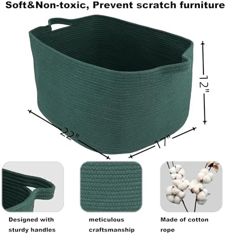 XUANGUO Large Woven Cotton Rope Blanket Basket 22"x17"x12" Dark Green - Image 2