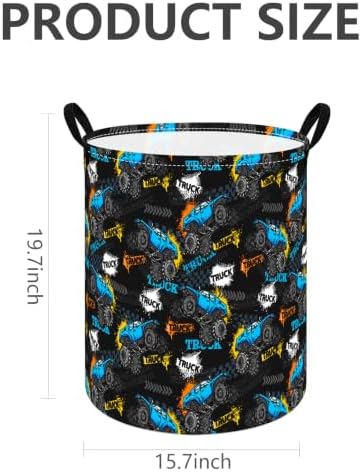 Boys Storage Basket Kids Hamper, 15.7"D x19.7"H, Monster Truck Print Waterproof - Image 2