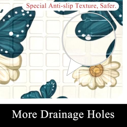 Shower Mat Non Slip 26.8 x 15.1 Inches, Daisies Butterflies Bathtub Mat Shower - Image 2