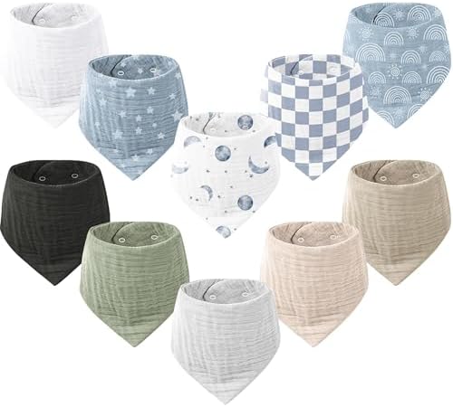 Konssy 10 Pack Baby Muslin Bandana Bibs by Konssy