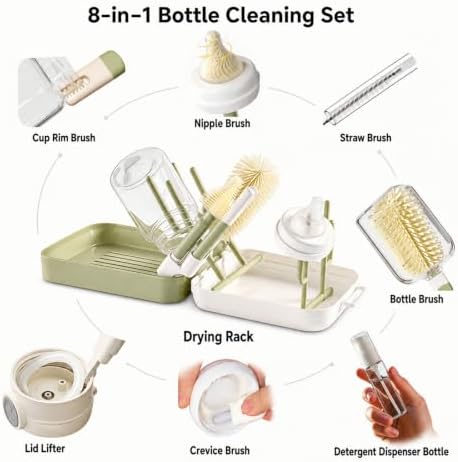 8-in-1 Baby Bottle Cleaning Kit, Portable Brush Set & Drying Rack - Image 2