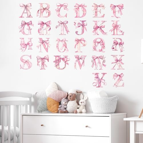 Honoson Pink Bow Alphabet Wall Stickers, A-Z Peel and Stick Letter Decals - Image 4