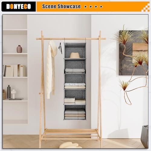 Hanging Closet Organizer 5-Shelf, Oxford Linen Wardrobe Storage - Image 4