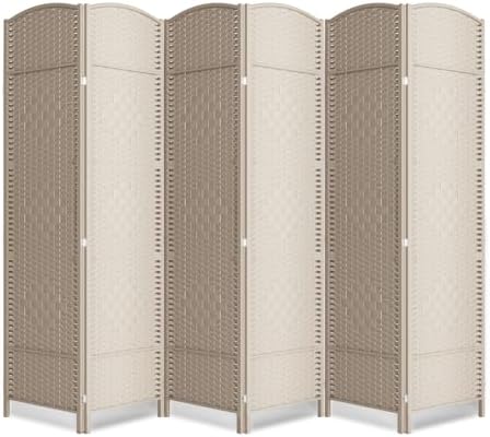 6 Panel Folding Room Divider, Woven Privacy Screen by cocosica