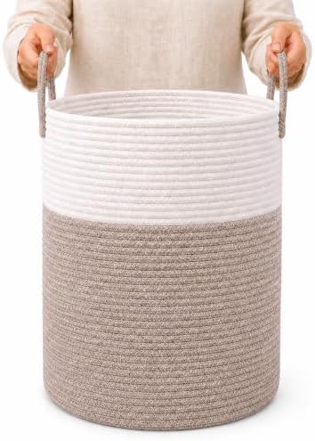 OrganiHaus Tall Cotton Rope Laundry Basket & Hamper, Blanket Storage 52L by OrganiHaus
