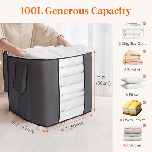 Lifewit 4 Pack 100L Large Clothes Storage, Blanket Storage Bags - Image 3