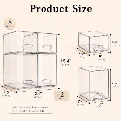 Clear Stackable Storage Drawers: Acrylic Organizer Bins 8 Pack - Image 2