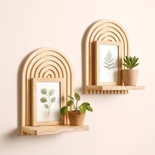 Artilady Boho Wood Shelf Wall Hanging, Rainbow Arch Trinket Storage by Artilady