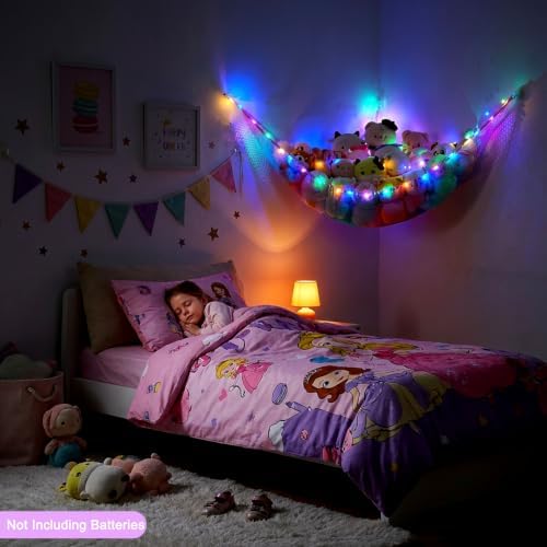 Stuffed Animals Hammock with LED Light Toy Net Room Decor Corner Storage - Image 3