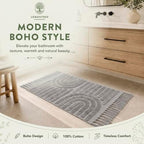 Lemontree Light Gray Boho Bath Mat, Non-Slip Cotton Bathroom Rug, 2x3 ft - Image 3