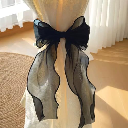 2 Pack French Silky Bow Curtain Tiebacks, Elegant Lace Ribbon - Image 2