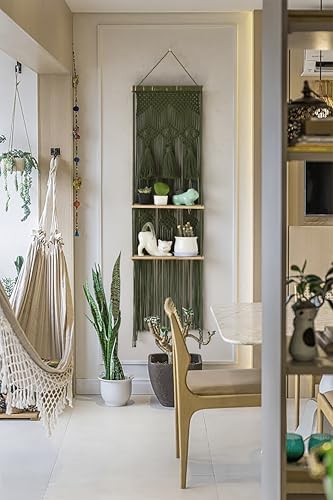 Flber Hanging Shelf Macrame Wall Hanging Green Boho Shelfs Tassels Floating - Image 4