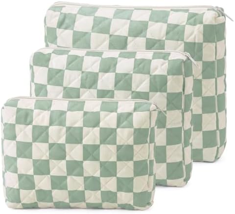 3 Pack Diaper Bag Set Quilted Cotton Green Checkered Diaper Pouches by Locmeo