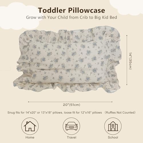 BuLuTu Blue Floral Muslin Toddler Pillowcase, Freesia Pattern - Image 2