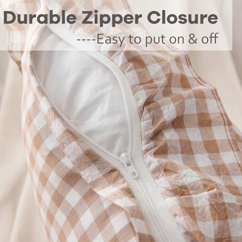 2 Pack Taupe White Gingham Ruffle Throw Pillow Covers 18''x18'' - Image 4