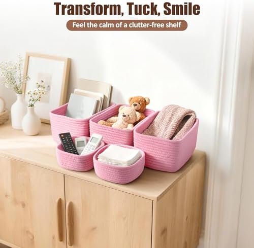 5-Pack Small Woven Rope Storage Baskets, 2 Sizes Organizer Bins - Image 5