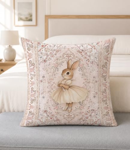 Bunny Pillow Cover 18x18, Floral Ballet Rabbit Girls Room Decor - Image 4
