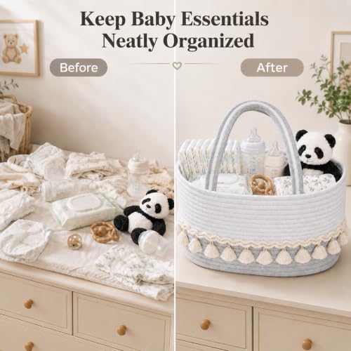 Baby Diaper Caddy Organizer, Portable Nursery Storage Basket - Image 6