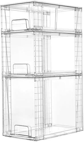 Vtopmart 3 Pack Clear Stackable Storage Drawers, Plastic Drawers by Vtopmart