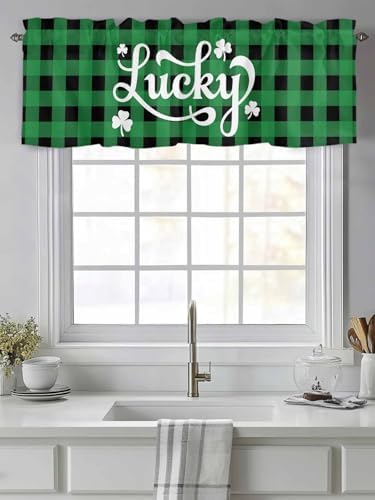 St. Patrick's Day Buffalo Plaid Kitchen Curtains Valances - Image 2