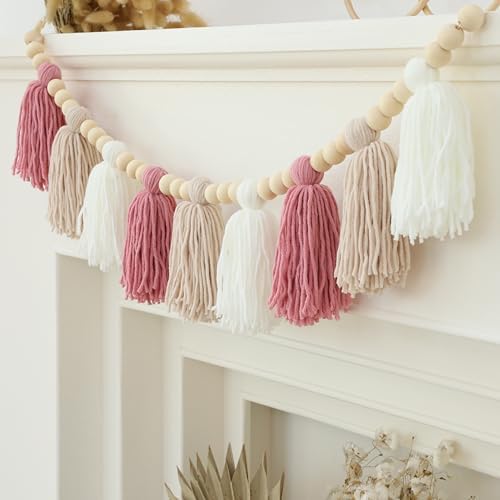 Boho Yarn Tassel Garland Pink Banner - Image 5