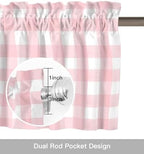 Christmas Valance Curtains for Kitchen Windows Rustic Pink White Buffalo Check - Image 5