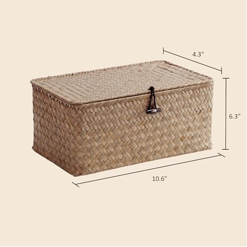 Nonam Small Wicker Basket with Lid, Seagrass Shelf Storage Basket - Image 3