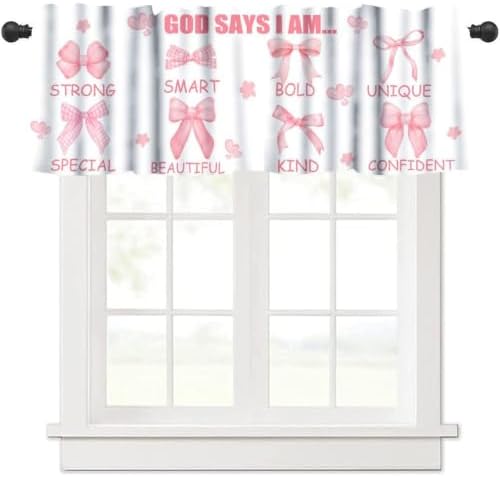 Rose Pink Bow Valance Curtain, God Says I Am Inspirational Quotes Pink Heart - Image 6