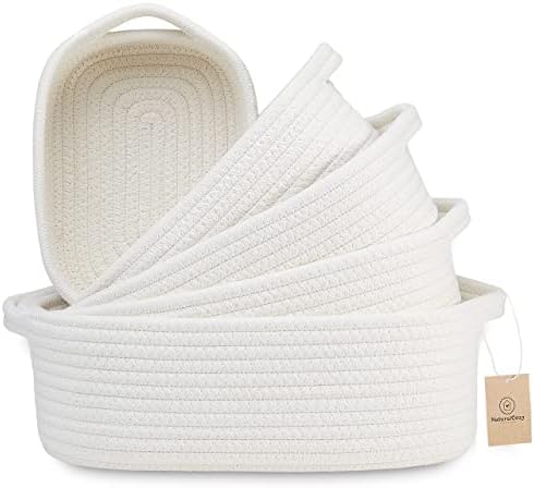 NaturalCozy 5-Piece Rectangle Storage Basket Set- Natural Cotton Rope Woven by NaturalCozy