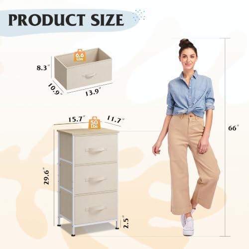 WLIVE Small Dresser Nightstand for Bedroom, 3 Drawers, Cream White - Image 3