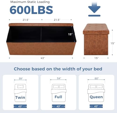 DUMOS 43 Inch Folding Storage Ottoman Bench, Large Ottoman - Image 3