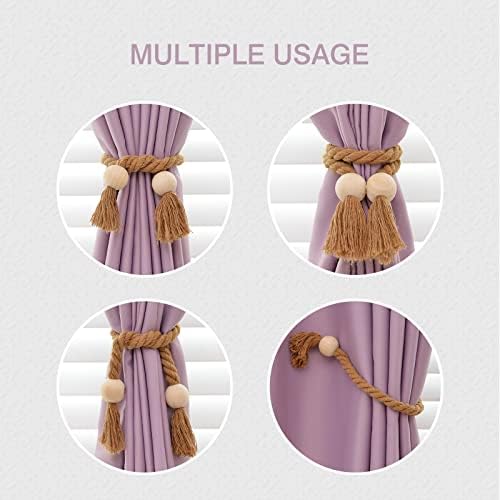 NICEEC 2 Pack Wooden Ball Magnetic Curtain Tiebacks Boho Home Decor Drape Tie - Image 6