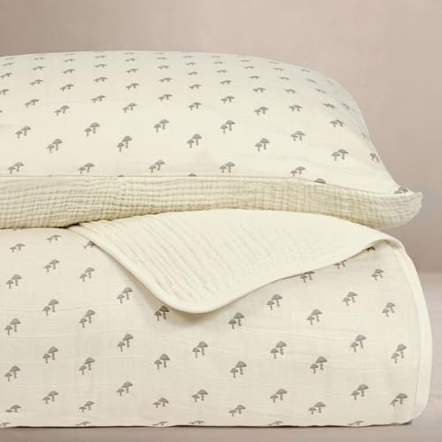 Oilo Mushroom Crib Bedding Set, 5-Layer Organic Cotton Muslin Crib Quilt & Sham by OiloStudio