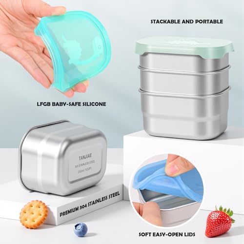 Tanjiae 3×8oz Small Stainless Steel Snack Containers - Image 3