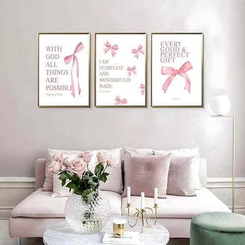 JBZDD Coquette Pink Bow Wall Art Decor Posters Set of 3, Inspirational Bible - Image 5