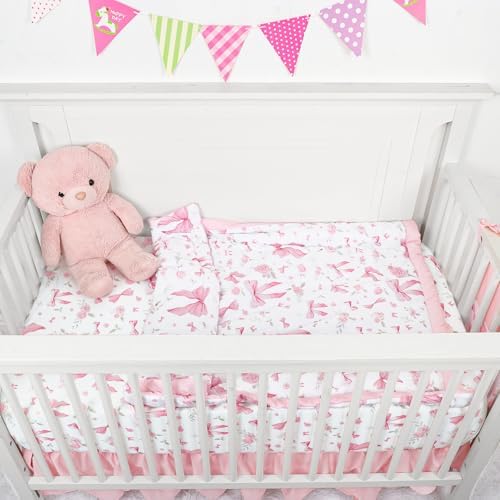 Floral Crib Bedding Set for Girls, 4 Pieces Pink Baby Nursery Bedding Set for - Image 5