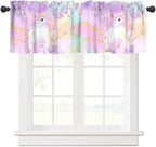 Fantasy Unicorn Valance Curtain, Fairy Tale Flowers Pink Blue Purple Rainbow by JanJCurt