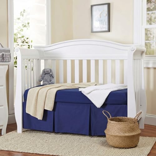 EVERYDAY KIDS Navy Blue Pleated Crib Skirt; 100% Natural Cotton Nursery Crib - Image 4