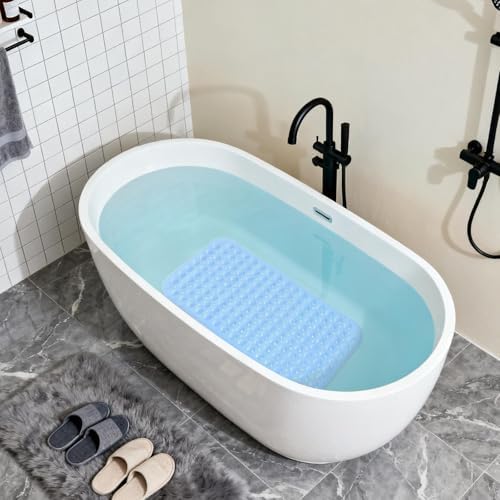 Anti-Slip Bathtub Shower Mat 28×15 Inch Opaque Light Blue - Image 4