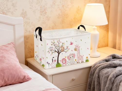 Essme Rectangular Animal Baskets, Cute Storage Bin（Pink animal） - Image 4