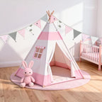 G2PLUS 10.8Ft Cotton Triangle Bunting Banner – 12pcs Pink and Grey Fabric - Image 6