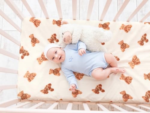 Fitted Baby Neutral Pack N Play Sheets Mini Crib Sheets Bear and Buffalo Check - Image 2