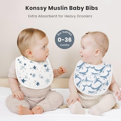 Konssy 8-Pack Muslin Baby Bibs, Adjustable Fit - Image 3