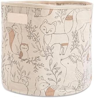 Crane Baby Fabric Round Nursery Storage Basket, Toy Storage, Woodland Nursery by CraneBaby