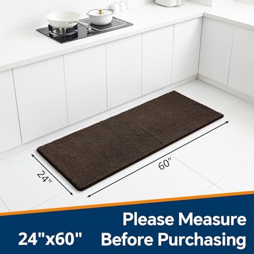 Chenille Bathroom Runner Rug 24"x60" Brown, Plush Bath Mat - Image 2